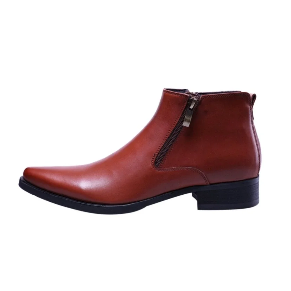 Santimon Men's US 9.5 Brown Ankle Genuine Leather Zipper Casual Boots w/ SCUFF‎